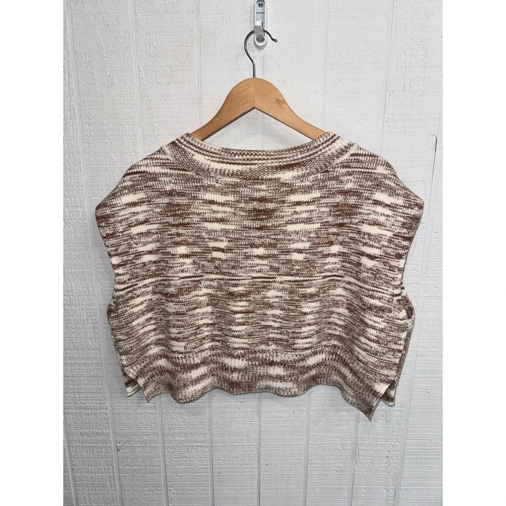 Day + Moon Trail Mix Sweater Vest Women Brown Space Dye Knit V-Neck Cropped S
